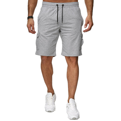 Men's Large Size Short-Sleeve Sports Work Pants with Multiple Pockets, Fitness Shorts, Sports Casual Five-Pocket Pants