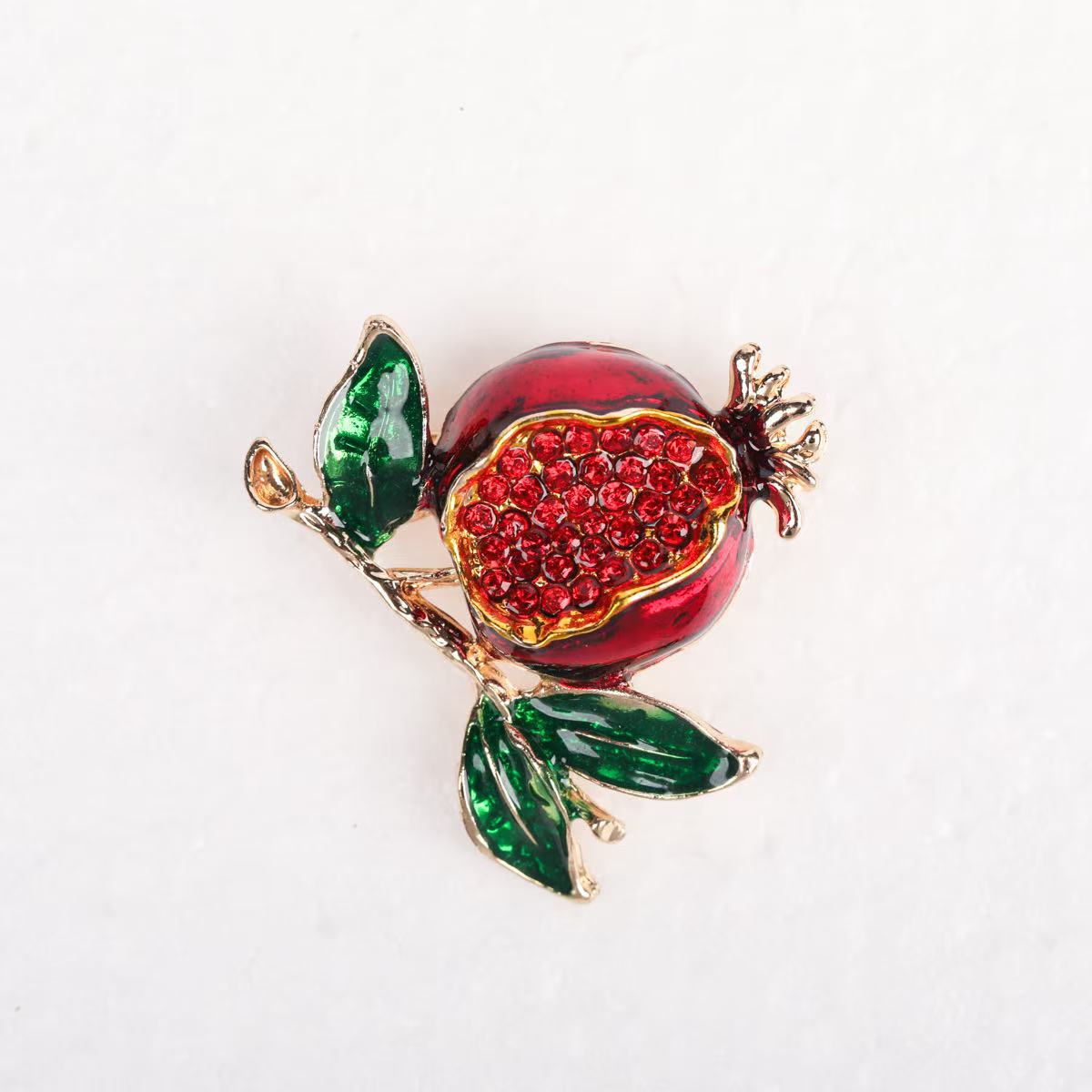 Alloy Simple Enamel Rhinestone Pomegranate Women's Shirt Corsage Jewelry Pin Brooch High-End Accessible Luxury Women's Crystal