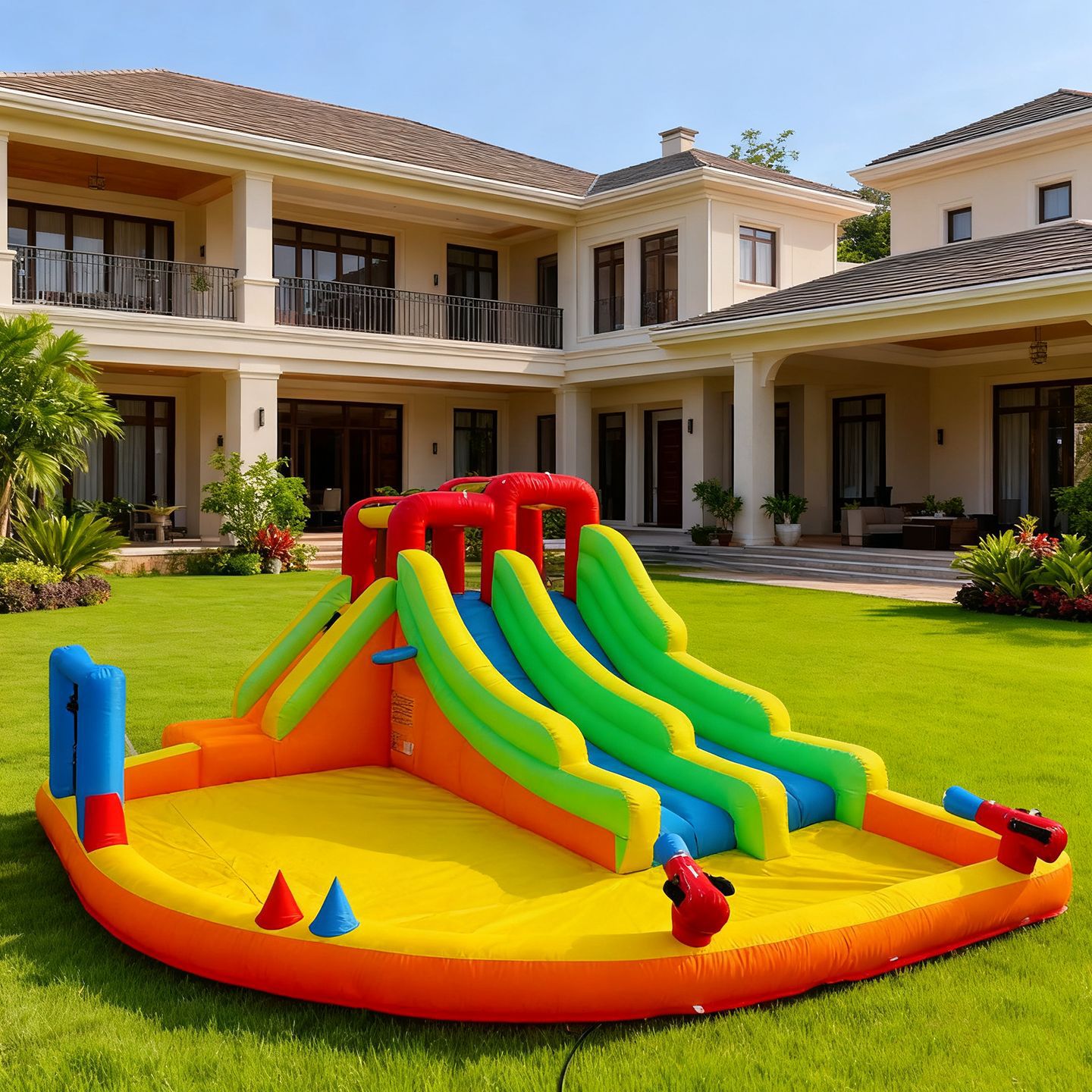 Castillo infláble para niños doble deslizante doméstico interior y exterior cama de salto deslizante rociador de agua casa de juguetes parque de atracciones Fuerte travieso