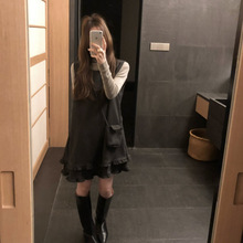 韩系花边拼接连衣裙配包包+软糯基础纯色打底衫套装