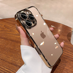 iPhone17promax用ケース、電気メッキPC透明、Apple16フルカバーレンズ、落下防止保護ケース