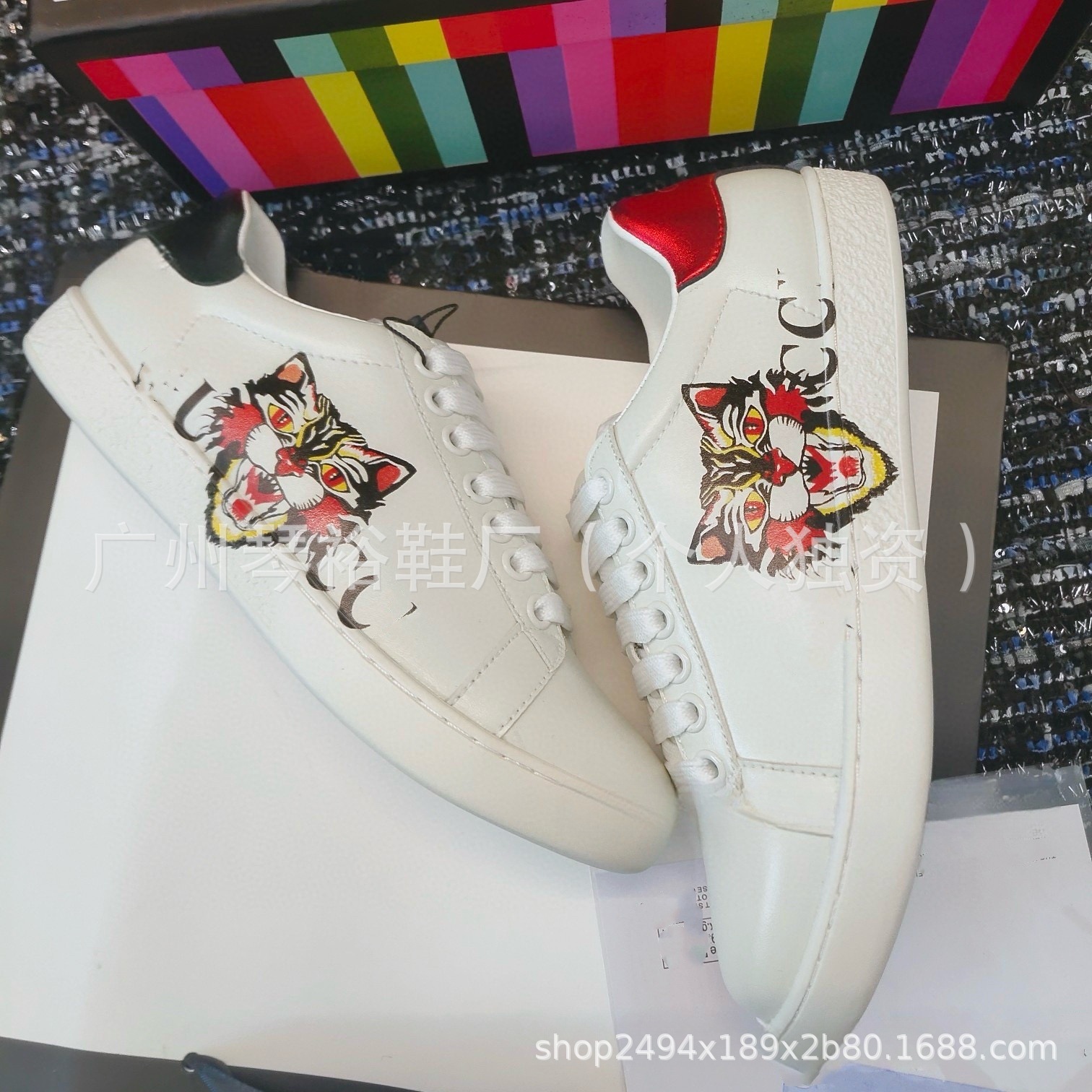 Gucci Ace Leather Sneakers Mystic Cat Logo Print White