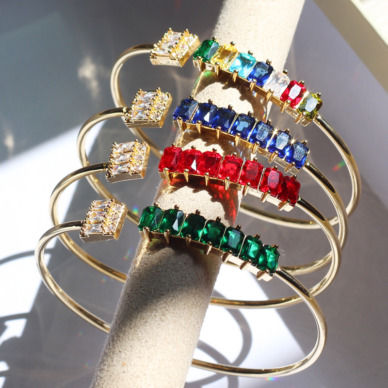 Luxurious Geometric Copper Bangle Inlay Zircon Copper Bracelets