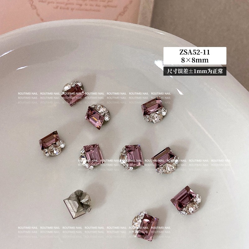 新款K9直角堆钻成品美甲饰品爆闪无底托小号长方冰糖指甲装饰钻球|undefined