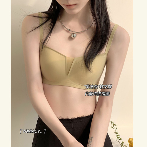 Spring and summer VV gauze new jelly strip underwear for women with small breasts, sexy seamless bra, Japanese girls, no rims