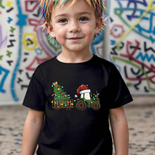 外贸现货童装‘ 圣诞彩色灯光拖拉机印花 ’ 短袖T恤时尚节日元素