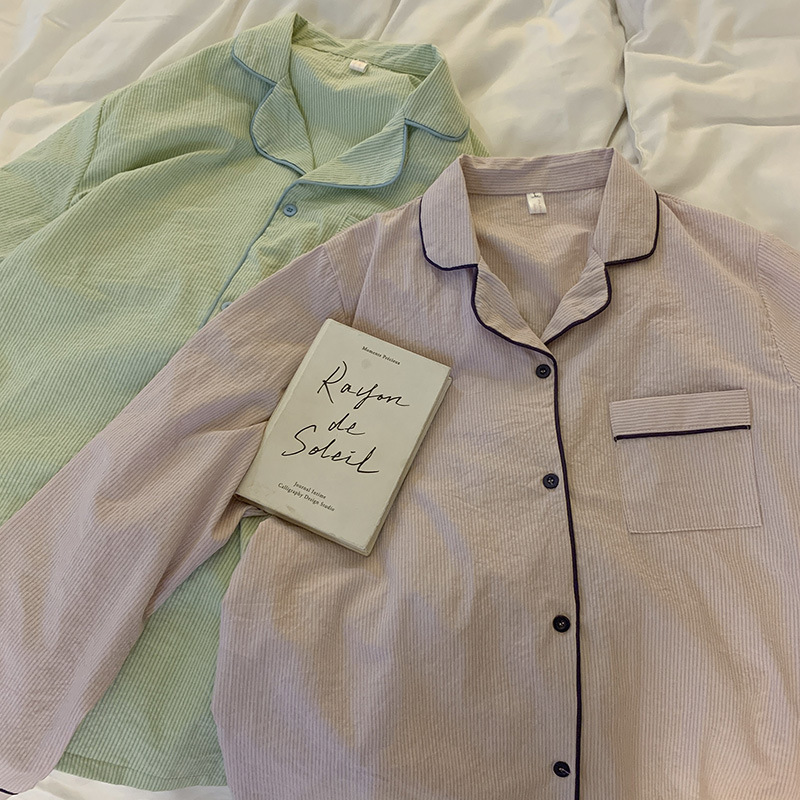 Product details picture_actual shot#new product#Men's comfortable and loose striped early autumn pajamas and home clothes set