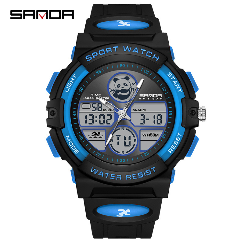 Sanda Spaceman reloj electrónico multifuncional hombres y mujeres Moda Panda patrón impermeable reloj de hombre