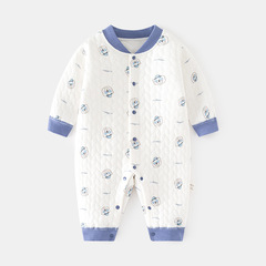 嬰兒對開保暖連體衣男女寶寶秋冬無骨哈衣新生兒夾棉爬服睡衣