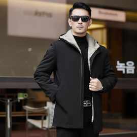 高档牛奶丝派克服男2025冬季休闲保暖银兰貂内胆中年爸爸连帽外套
