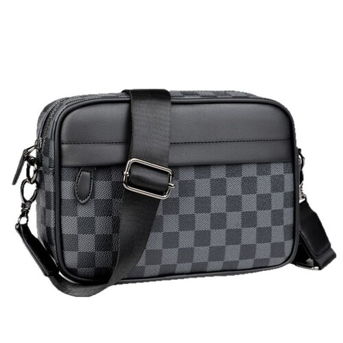 Factory Fashion Trend Men's Single Shoulder Crossbody Bag Black Grid Small Bag Casual Men's Bag Small Square Bag