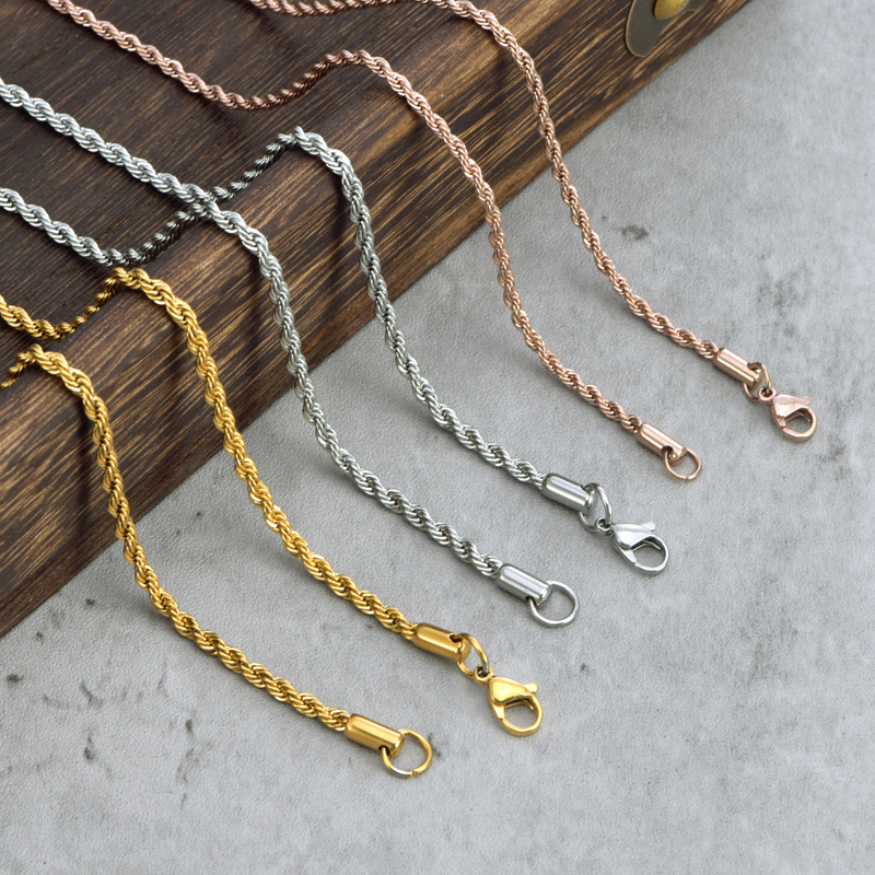 Wholesale Cross-Border European and American Fashion Men's Chain Necklaces Stainless Steel Twist Chain Lobster Clasp Necklace Personalized Stackable Wear