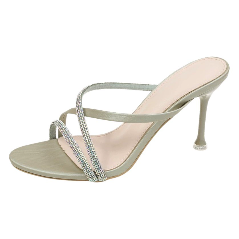 2022 новые европейские и американские тапочки на высоком каблуке и среднем каблуке с круглым носком, европейские и американские тапочки, сандалии со стразами для женщин, летняя верхняя одежда