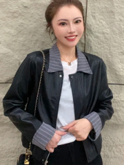 2025春秋新款撞色休闲皮衣外套女时尚百搭感PU夹克上衣经典款百搭