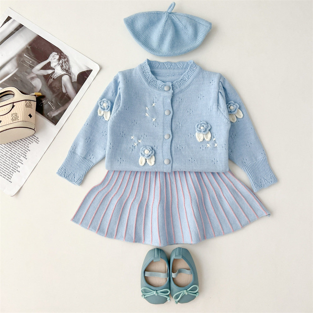 Stickad tröja och kjol set för flickor höst och vinter_voghion.com