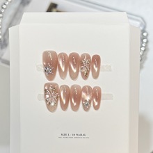 黛瑞森【绚烂烟花】纯手工穿戴甲甲片手绘锆石星光猫眼美甲假指甲