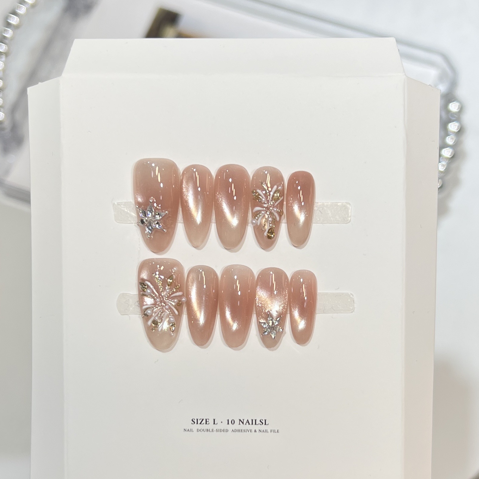 黛瑞森【绚烂烟花】纯手工穿戴甲甲片手绘锆石星光猫眼美甲假指甲