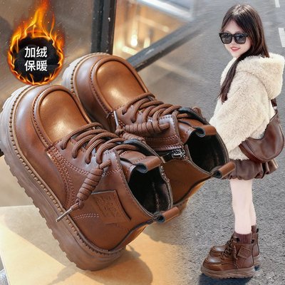 Martens, черные модные демисезонные утепленные детские ботинки в английском стиле, коллекция 2026 года