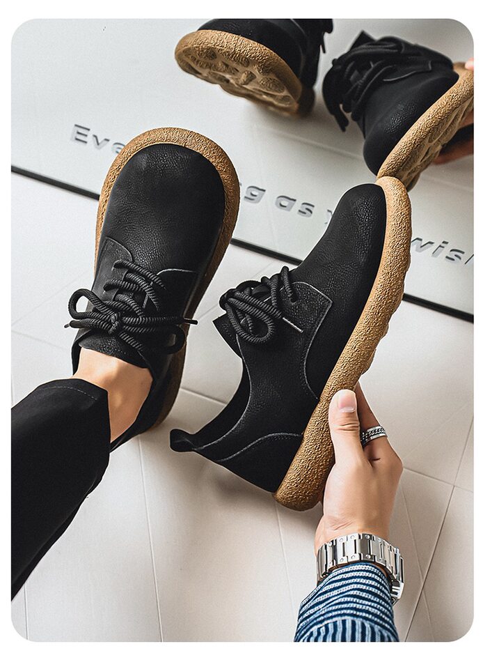 Giày da nam cổ thấp kiểu Martin phong cách retro, đế mềm chống thấm nước, form rộng cỡ lớn — Kaki, màu nâu, màu đen chi tiết 26