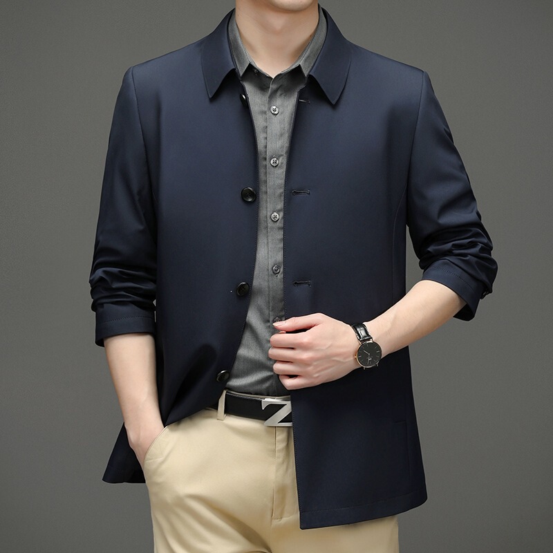 Authentic men's trench coat from a department store, high-end casual style, wrinkle-resistant, with a beautiful drape, perfect for autumn and winter, made with mulberry silk, a trendy top