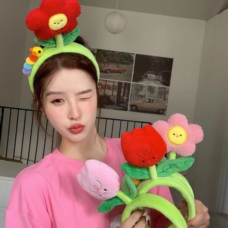 可愛毛毛蟲花朵發箍女卡通搞怪太陽花向日葵豆芽小花頭箍髮夾髮飾