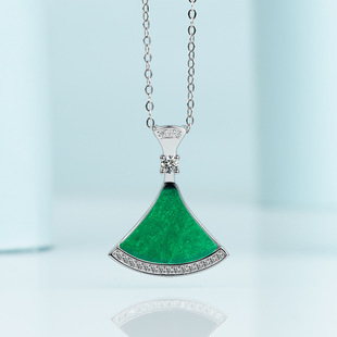 Natural A goods jade S925 silver inlaid small skirt pendant necklace jade women jade pendant clavicle chain fashion wholesale