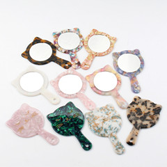 韓國新款醋酸板材高級感網紅隨身梳妝貓咪鏡碎花手柄小鏡子便攜鏡