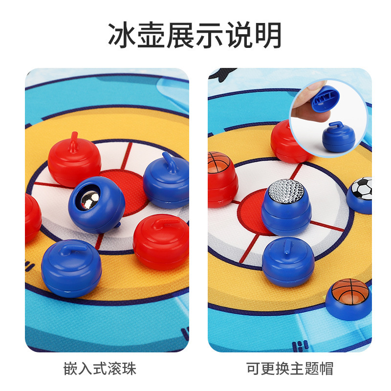 Juegos de mesa para niños transfronterizos 4 en 1 juguetes de curling atléticos interactivos mini mesa de curling bola