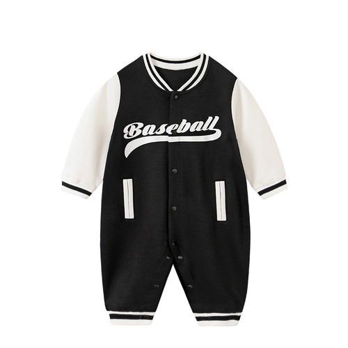 Baby boy Spring and Autumn clothes, infant one-piece baseball crawling suit, stylish long-sleeved T-shirt, INS new arrival, cotton, cross-border trade