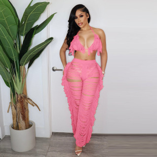 Summer sexy knitted trousers with tassels, European style