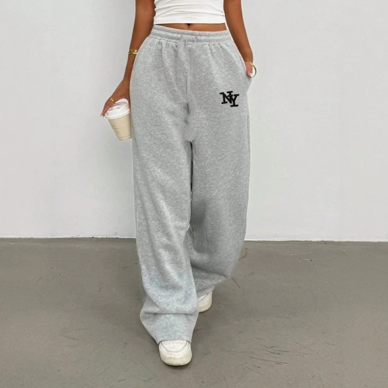 Cross-border foreign trade women's sweatpants, American style heavy letter print straight jogger pants, popular casual wide-leg pants Cross-border foreign trade women's sweatpants, American style heavy letter print straight jogger pants, popular casual wide-leg pants