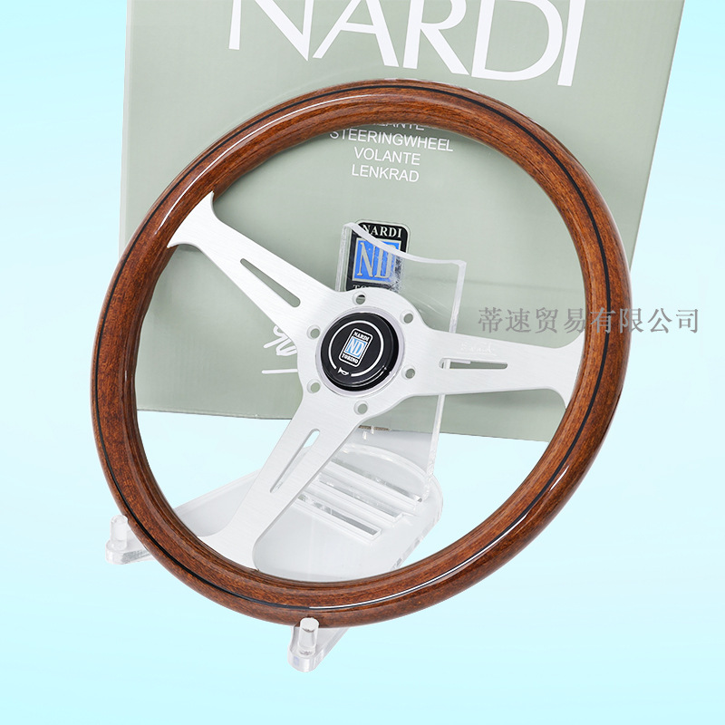Cross-Border Hot Selling Nardi Classic Retro Peach Wood Steering Wheel 14 Inches 350mm Silver Universal Hole Spacing 74mm