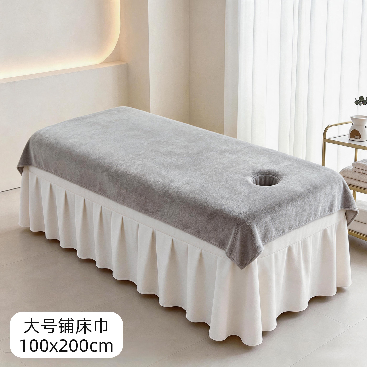 구멍이 있는 대형 침대 수건 200x100 - 밝은 회색