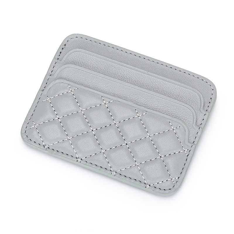 Genuine Sheepskin Leather Card Holder For Women, Slim Compact Diamond Quilted Wallet For Bank Cards, Driver's License And Coins - Thumbnail 7