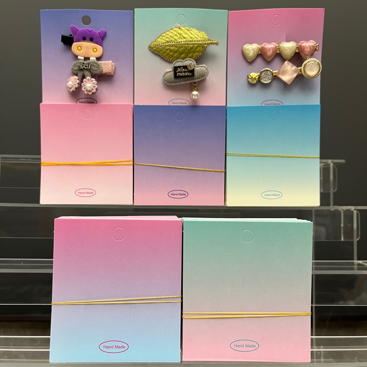一张多巴胺渐变色发夹包装卡纸摆地摊糖果色卡头背板卡diy吊牌