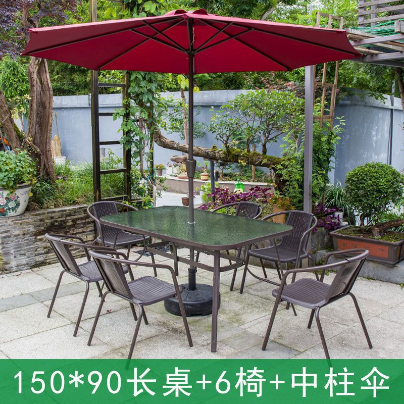 6+150 수군 긴 테이블 + 빨간색 중간 기둥 우산