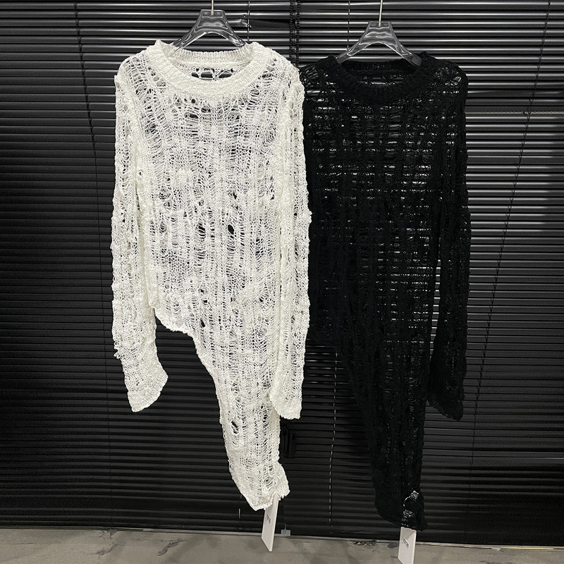 Autumn New Long-sleeved Sweater Women's Hollow Irregular Design Niche Crewneck Pullover Top