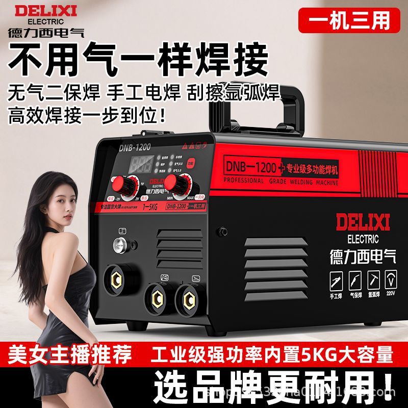 Delixi máquina de soldadura de dos garantías sin aire de tres vías 220v soldadura con protección de gas de alta potencia para el hogar conjunto completo de accesorios necesarios para la soldadura
