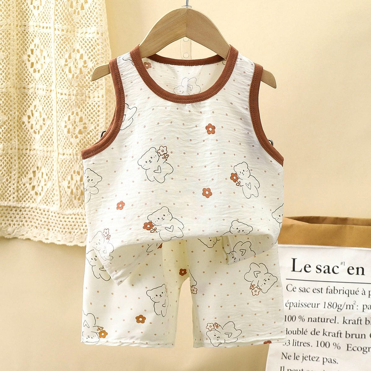 Chaleco infantil coreano para niños verano sin mangas chaleco para niñas caricatura bebé pantalones cortos delgados ropa infantil image 5