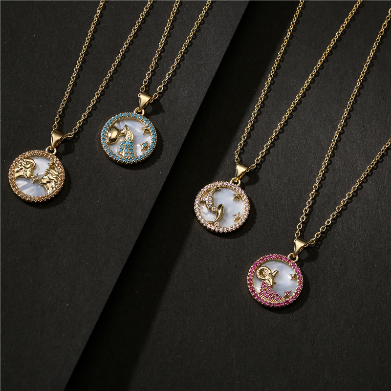 wholesale jewelry gold electroplated copper 12 constellation necklace Nihaojewelry