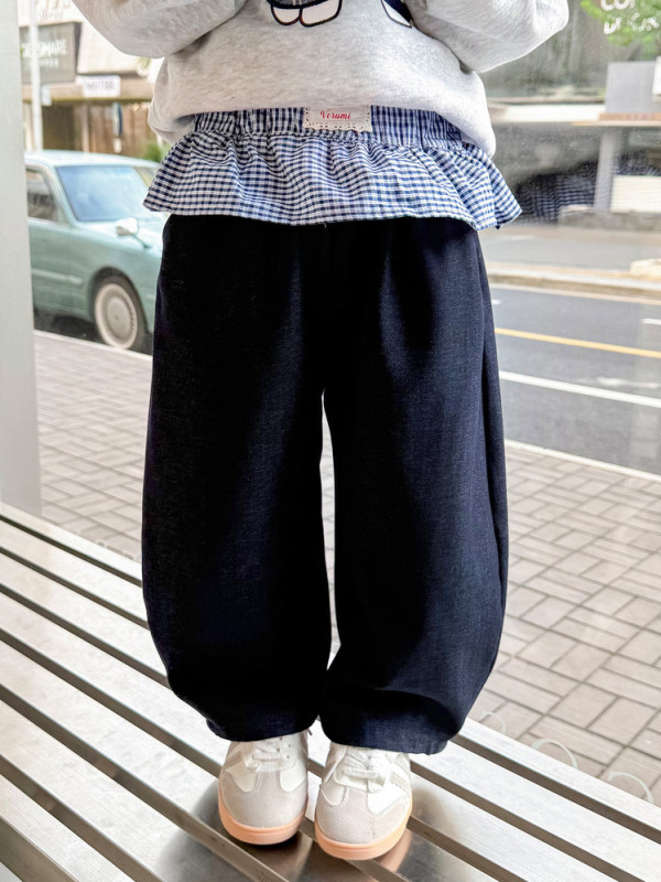 女童2025秋季新款裤子韩系屁帘格子拼接时髦直筒裤宝宝洋气休闲裤|undefined