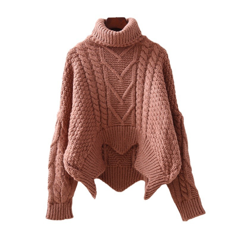 Chunky Cable Knit Sweater – Oversized High-Neck Wool Pullover For Women (One Size)_voghion.com