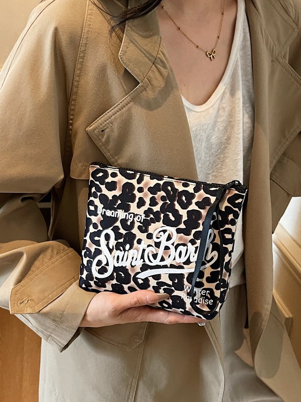 Bolsa de mano de mujer estampada de leopardo bolsa de lona bolsa de estilo sur almacenamiento de teléfono móvil con estilo de viaje diario versátil
