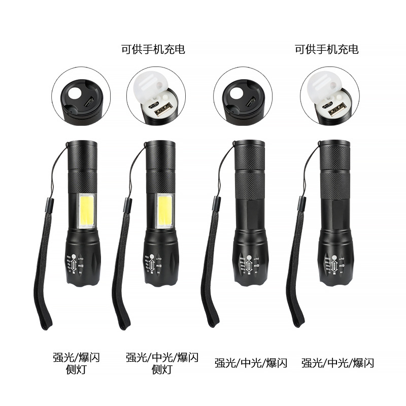 Transfronterizos al aire libre T6 telescópico zoom brillante antorcha de aleación de aluminio impermeable al aire libre corriendo por la noche ciclismo patrulla luz del reflector