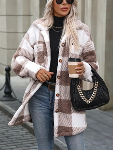2025 winter mid-length new lapel plaid jacket teddy bear jacket women's elegant style imitation fur jacket