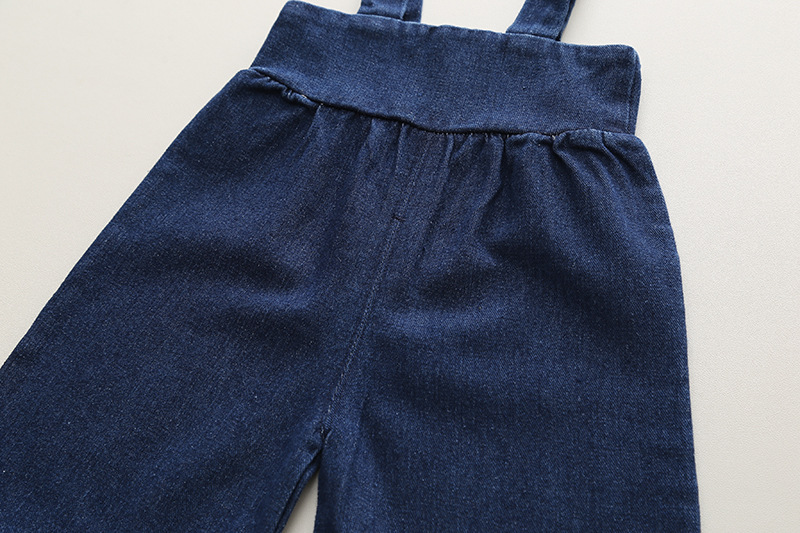 Kid's Clothing Autumn children's clothing solid color half turtleneck bottoming shirt denim wide leg pants suspenders small bag cute girls 2 pieces_voghion.com