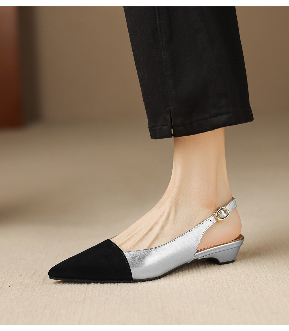 Sandal nữ gót thấp 2,5 cm mũi kín quai hậu phong cách tiểu hương — đen chi tiết 12