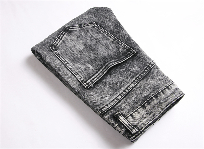 Jeans elasticizzati slim fit da uomo, primavera 2025, pantaloni alla moda con lavorazione pesante e strass a vita media, lunghi in cotone, neri, grigi e blu_voghion.com