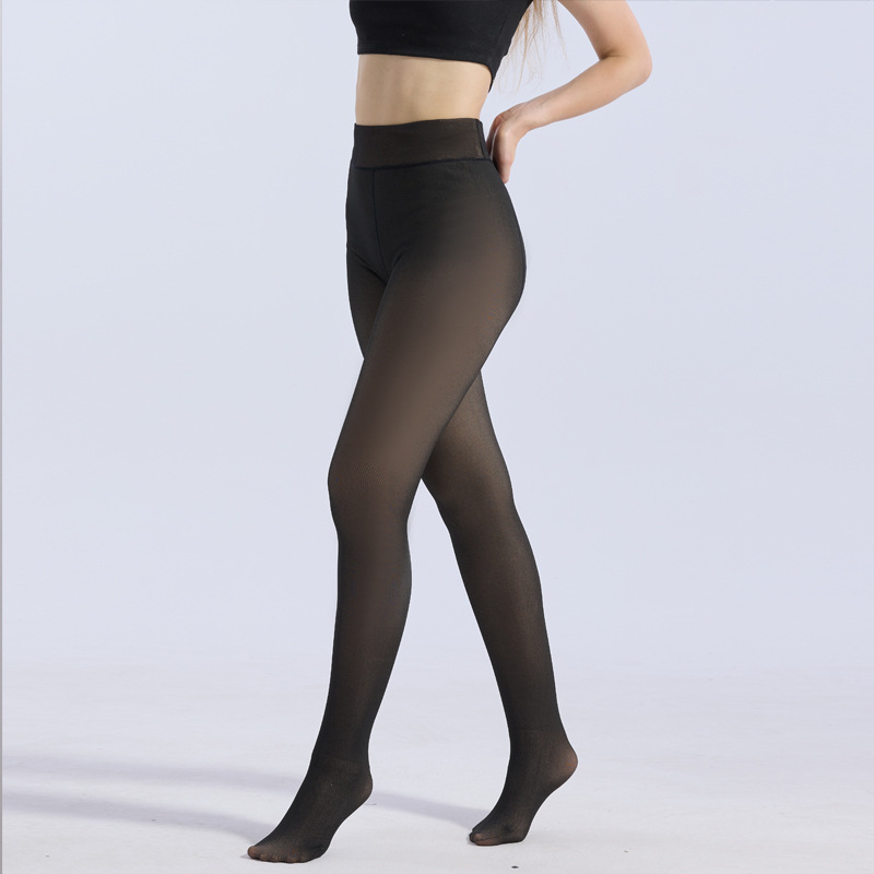 Europa y los Estados Unidos transfronterizos de cintura alta invierno más vello grueso calentamiento en una base de pantalones de medias falsas a través de la piel