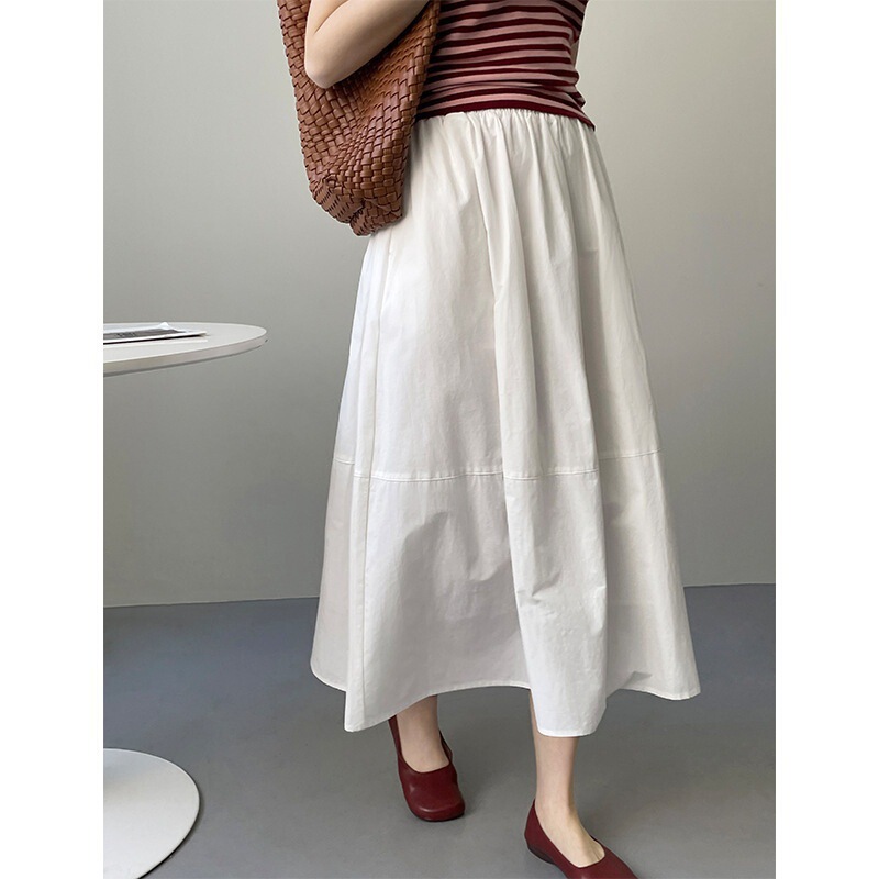Anti-wrinkle Super-state Cotton White Umbrella Skirt Skirt Women's Spring and Summer French Style Elegant Thin Vertical High Waist Slimming A- line Skirt